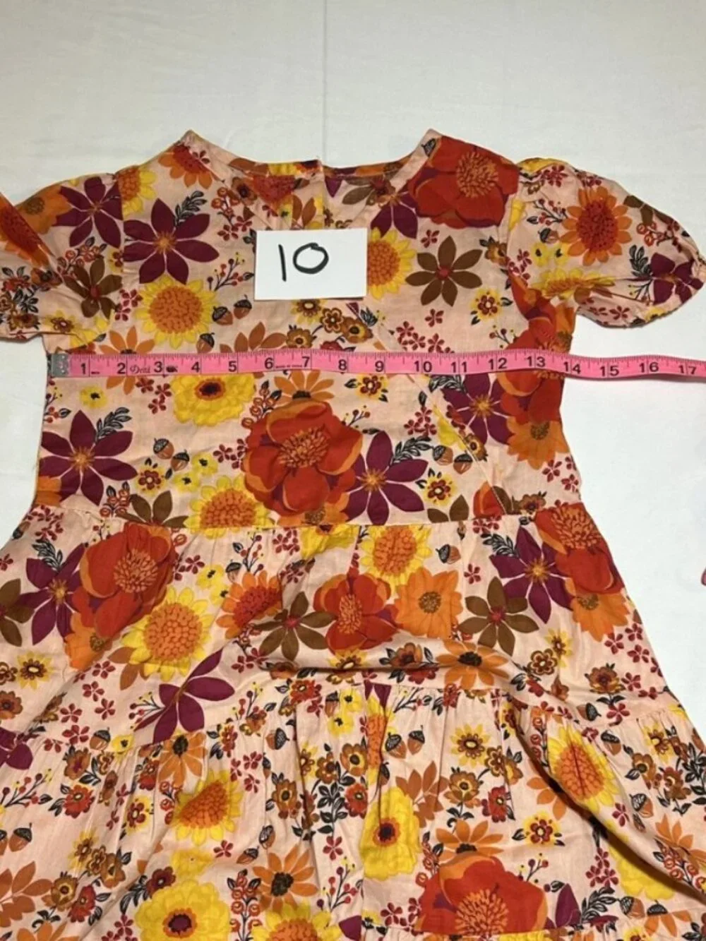 Gymboree Girls 10 Fall Floral Peach Red Tiered Short Sleeve Dress NWT